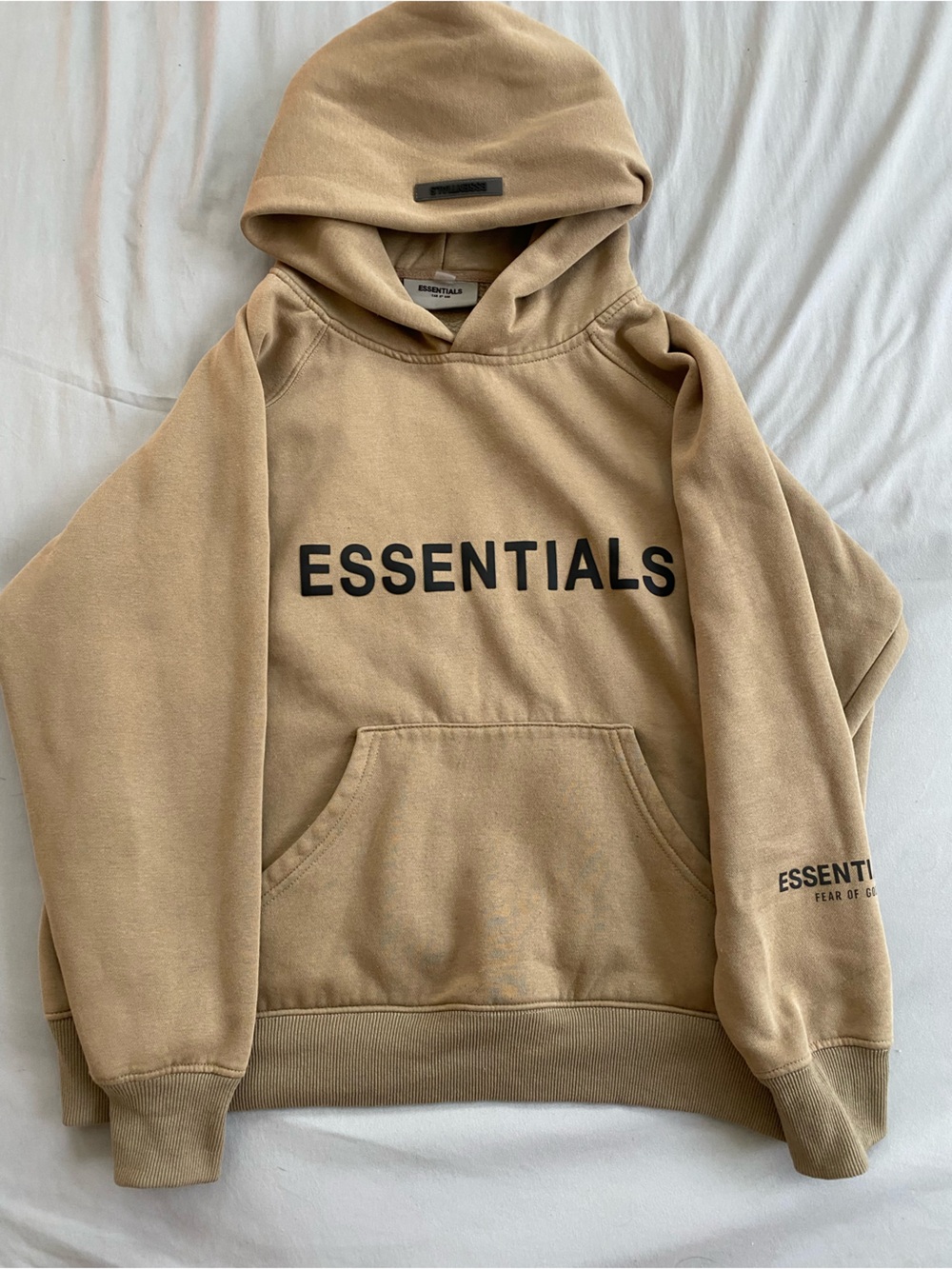 ESSENTIALS Men’s Tan Hoodie with Black Logo
